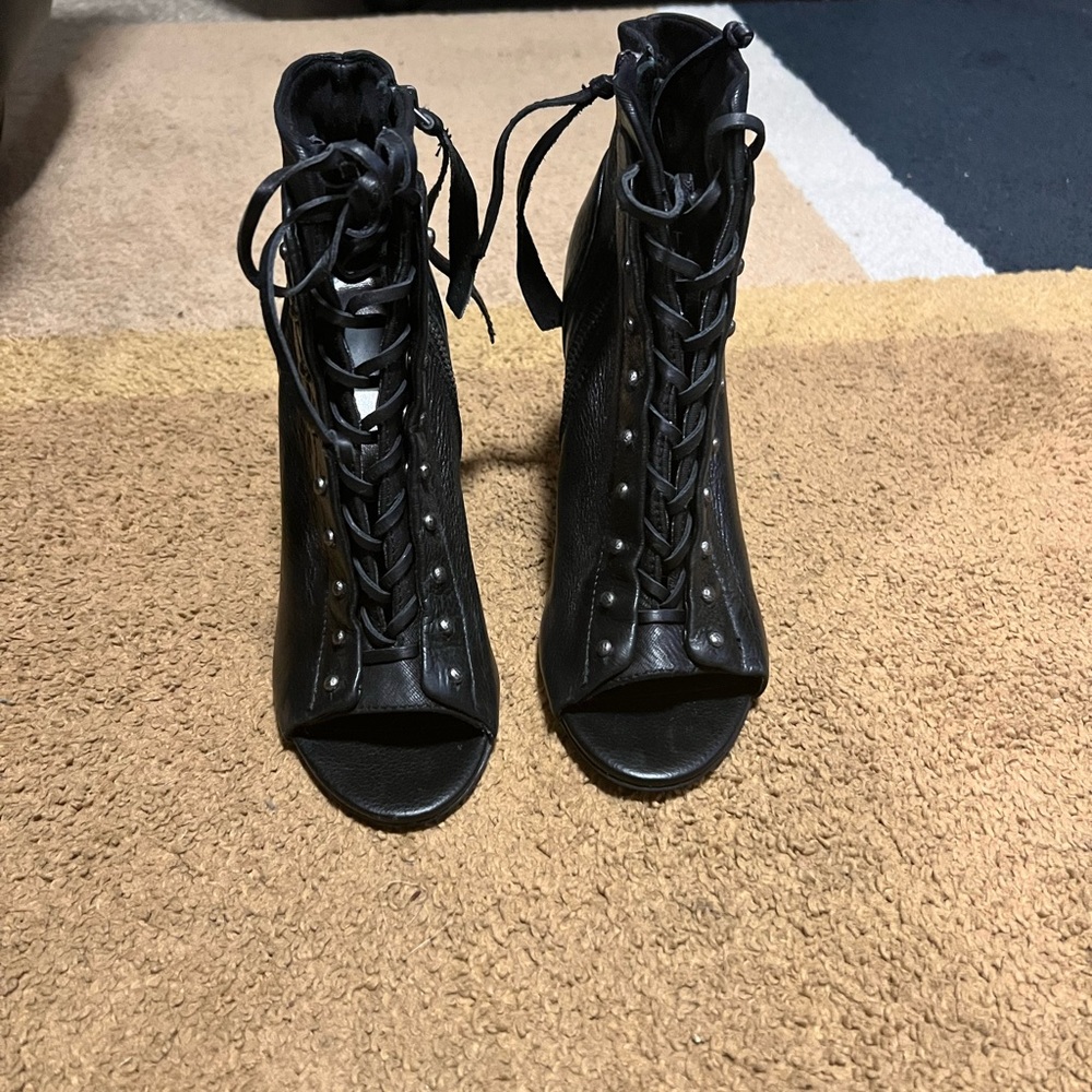 Black Lace-Up Peep Toe Women's Boots